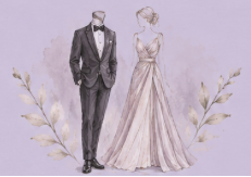 Watercolor tuxedo and evening gown